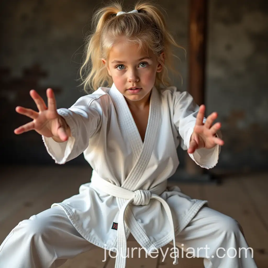 Blonde-Girl-Practicing-Shotokan-Karate-in-Action