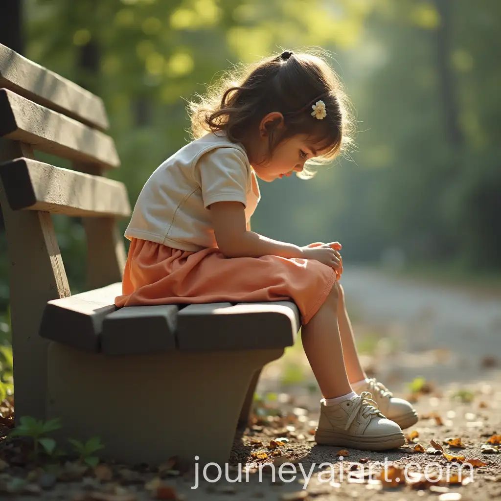 Little-Girl-in-a-Skirt-Sitting-on-a-Bench