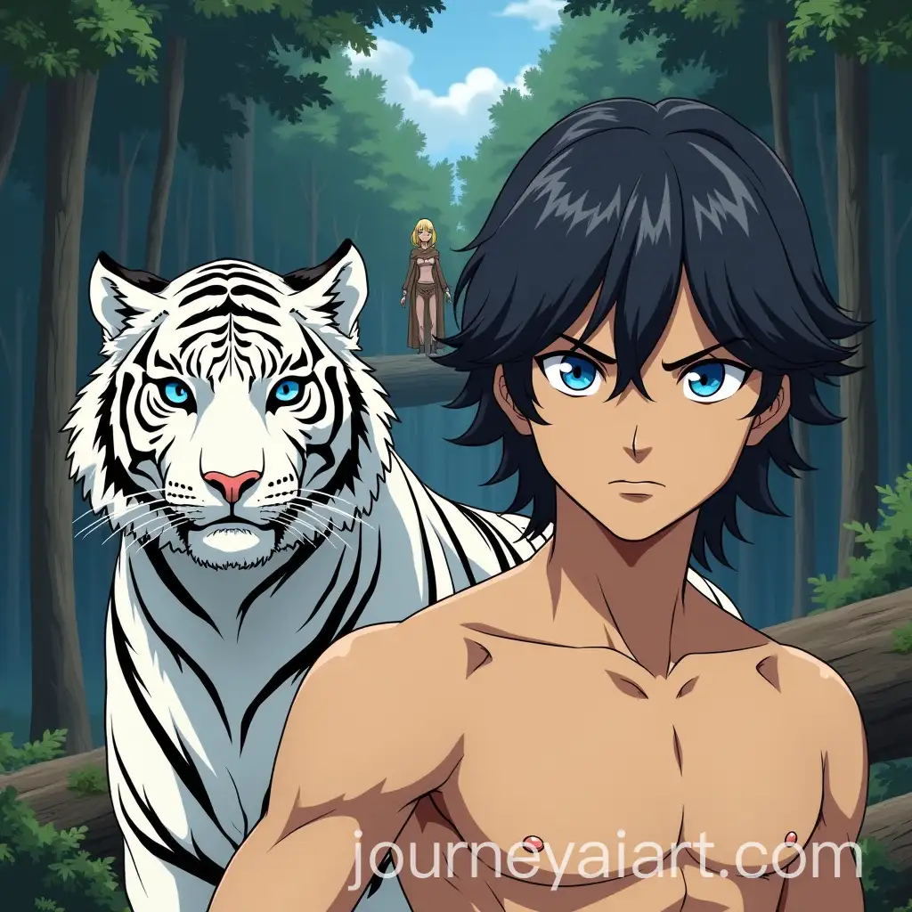 AnimeStyle-Warrior-and-Tigress-in-a-Mystical-Forest-with-Elf-Companions