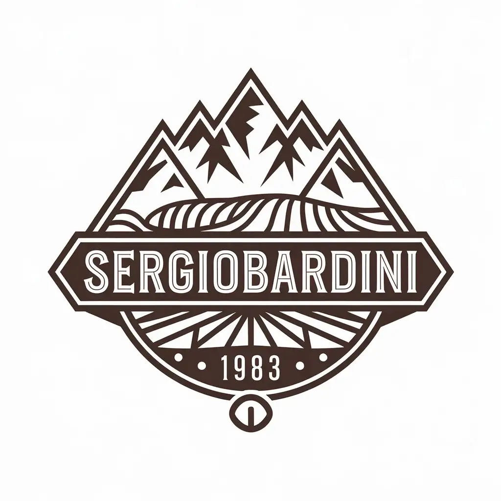 a vector logo design,with the text "SergioBardini", main symbol:1983, alpine meadows, mountains,complex,be used in Travel industry,clear background