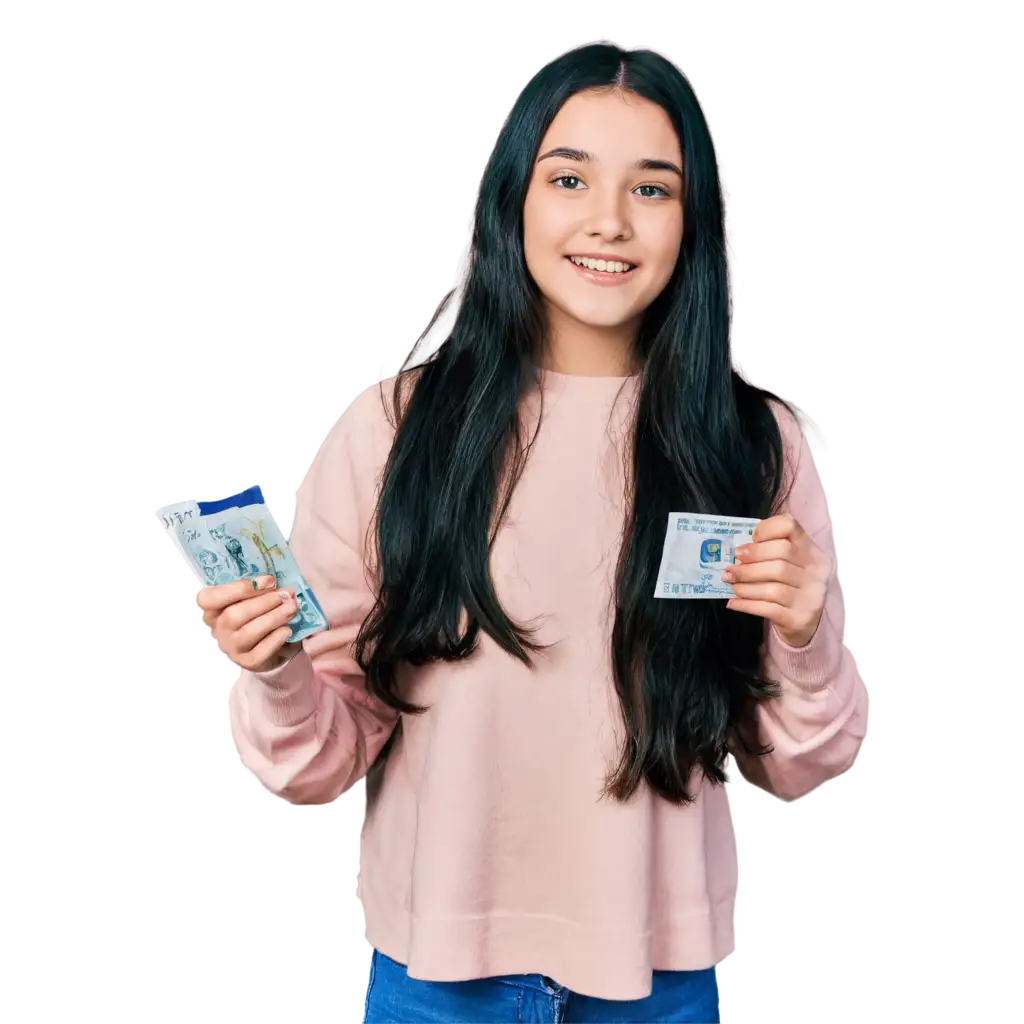 Youngest-Girl-Receiving-Money-via-Phone-PNG-Image-for-Clear-Visuals