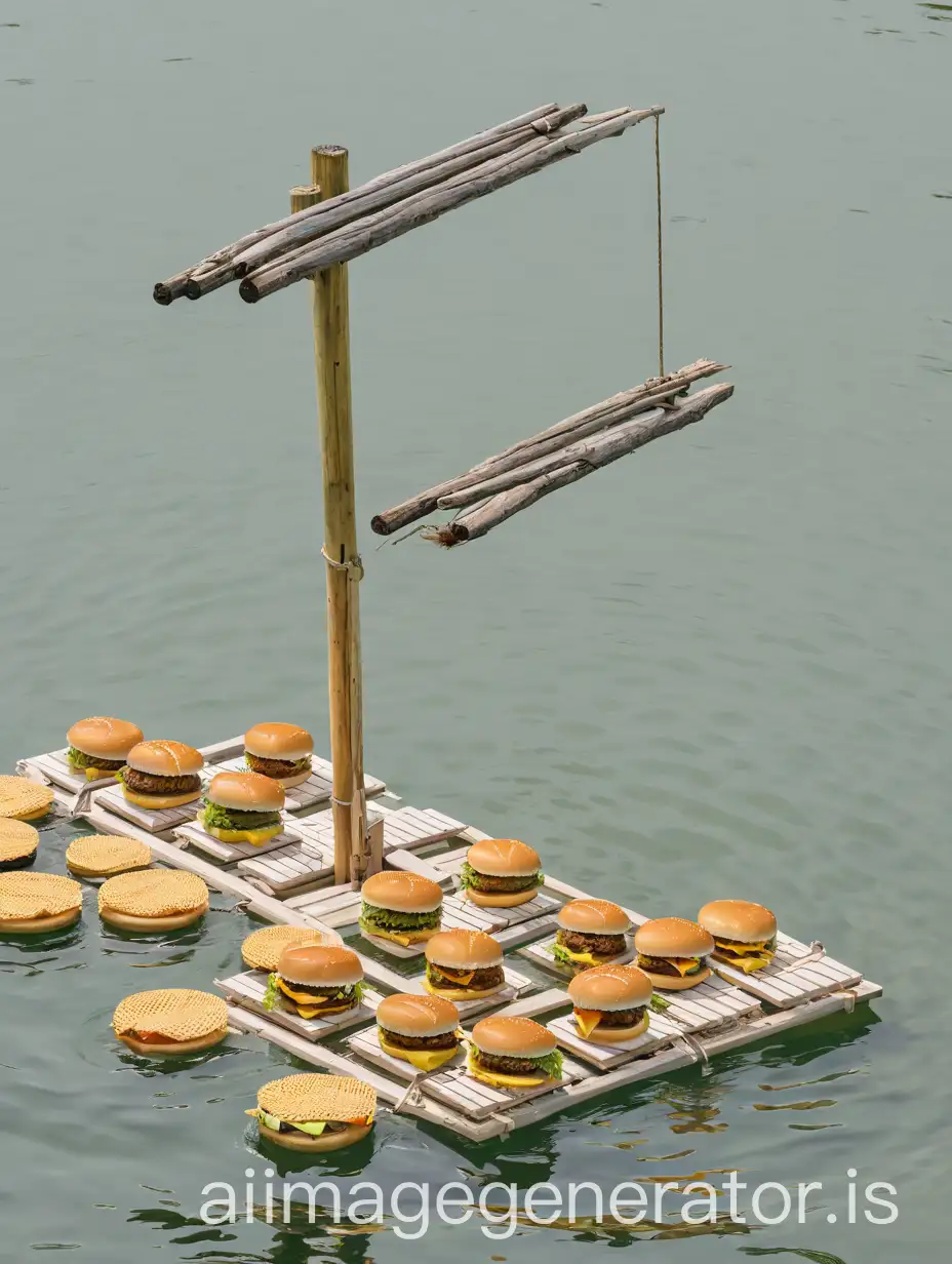 Empty-Raft-with-Floating-Burgers-in-Calm-Water