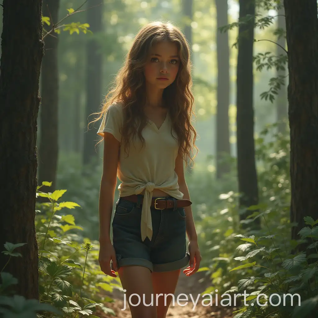 Girl-Standing-in-Forest-Looking-Ahead