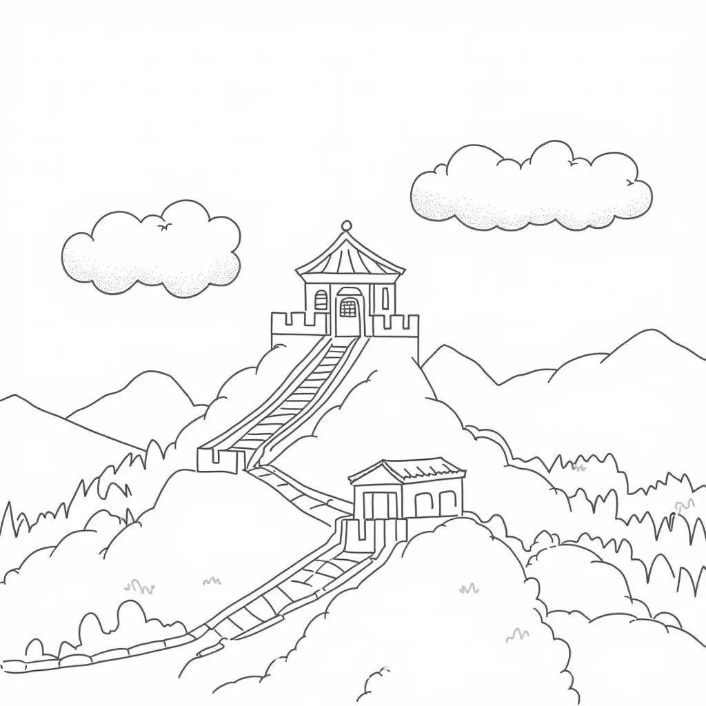 Geometric-StressRelieving-Coloring-Book-Illustration-with-the-Great-Wall-of-China