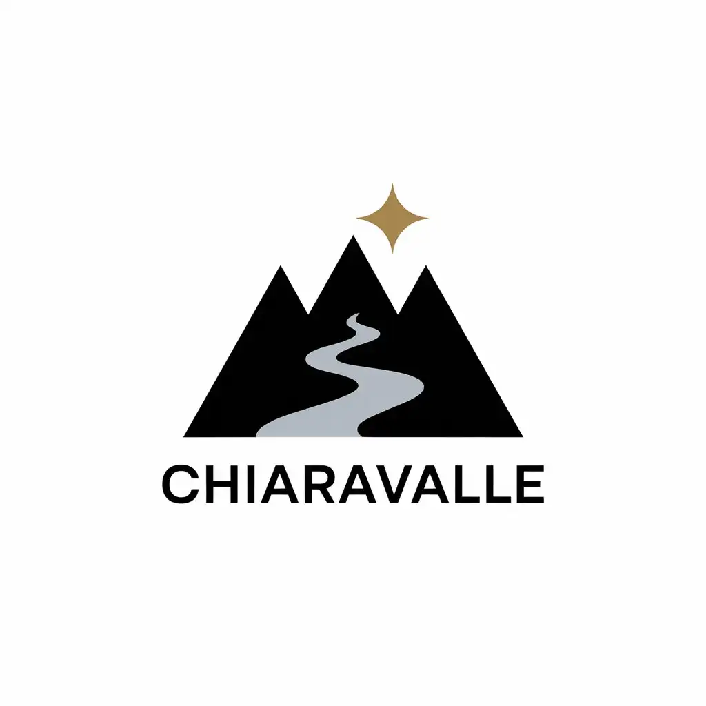 LOGO Design for Chiaravalle Black Silver Gold with Mountains River and Star Symbolism