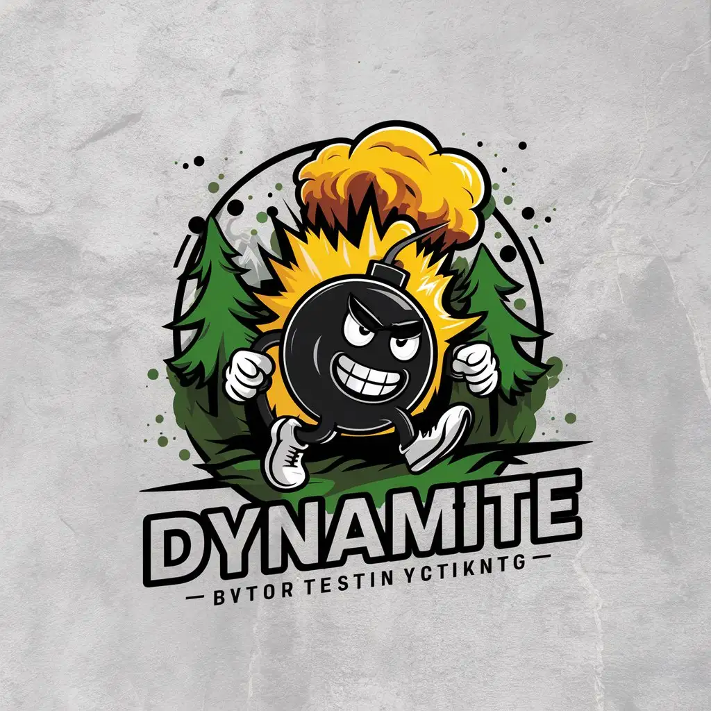 LOGO-Design-for-Dynamite-Angry-Bomb-in-3D-Emerging-from-Forest-with-Explosive-Background