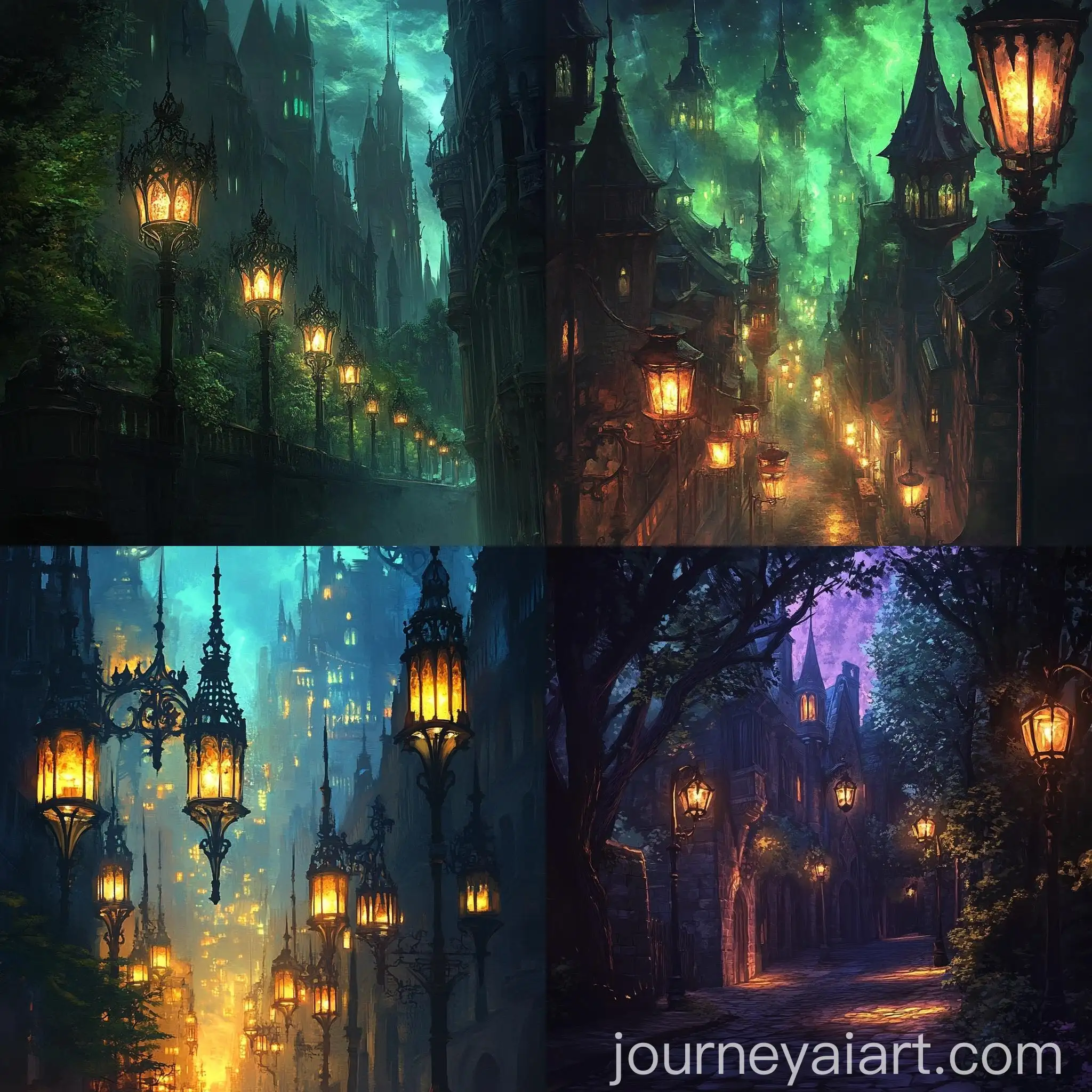 Glowing-Iron-and-Crystal-Streetlights-in-a-Summer-Elven-City