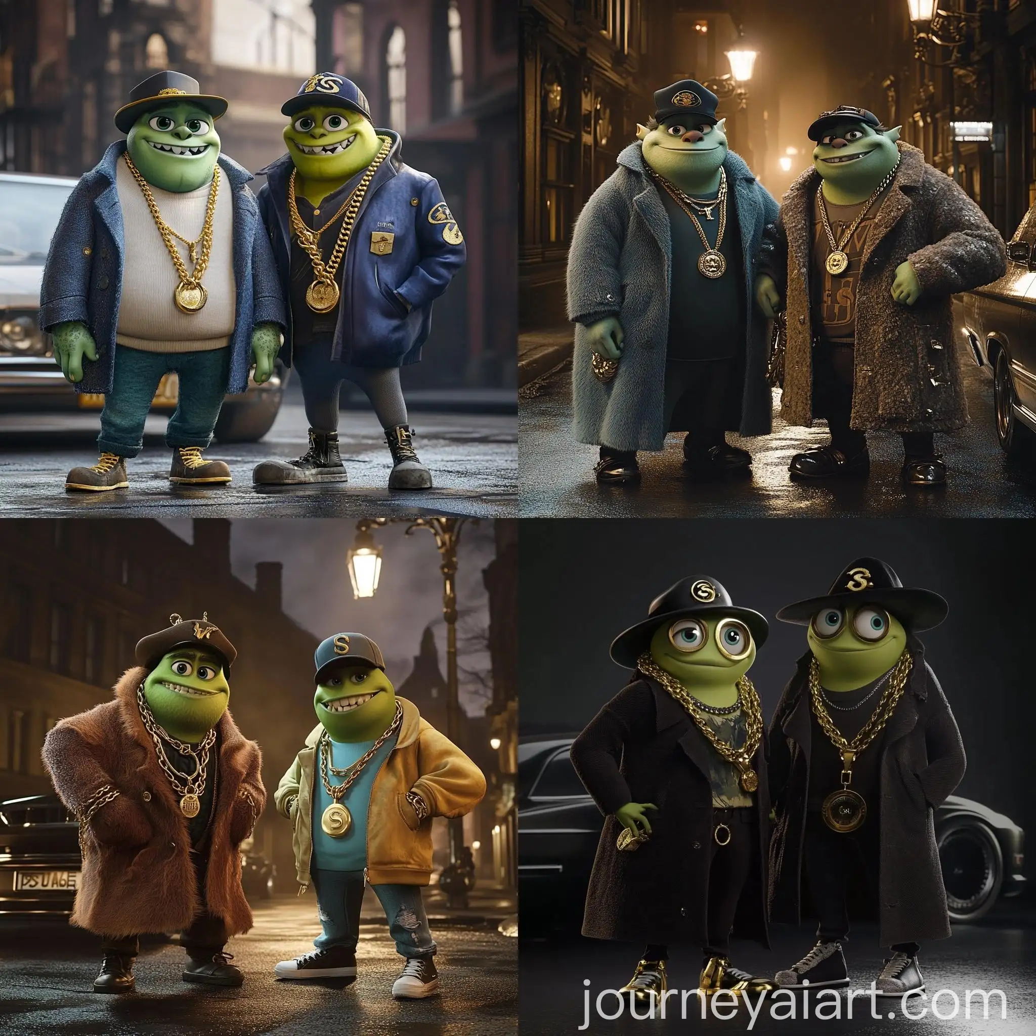 Monsters-in-Street-Style-Mike-Wazowski-and-Sullivan-Pose-as-Gangsters-with-Luxury-Car