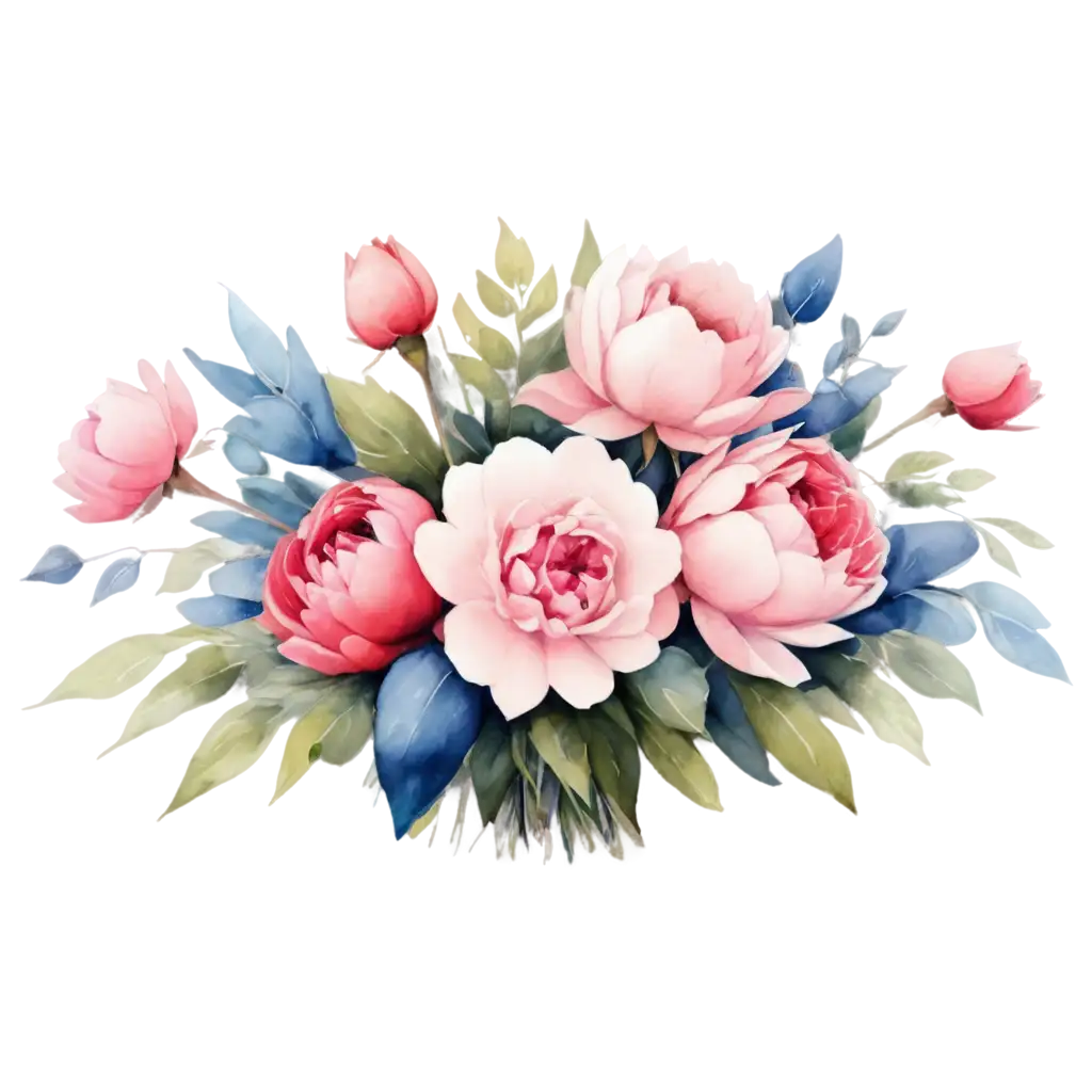 Watercolor-Painting-of-Romantic-Bouquet-PNG-Image-of-Pink-Roses-Red-Peonies-and-Green-Foliage