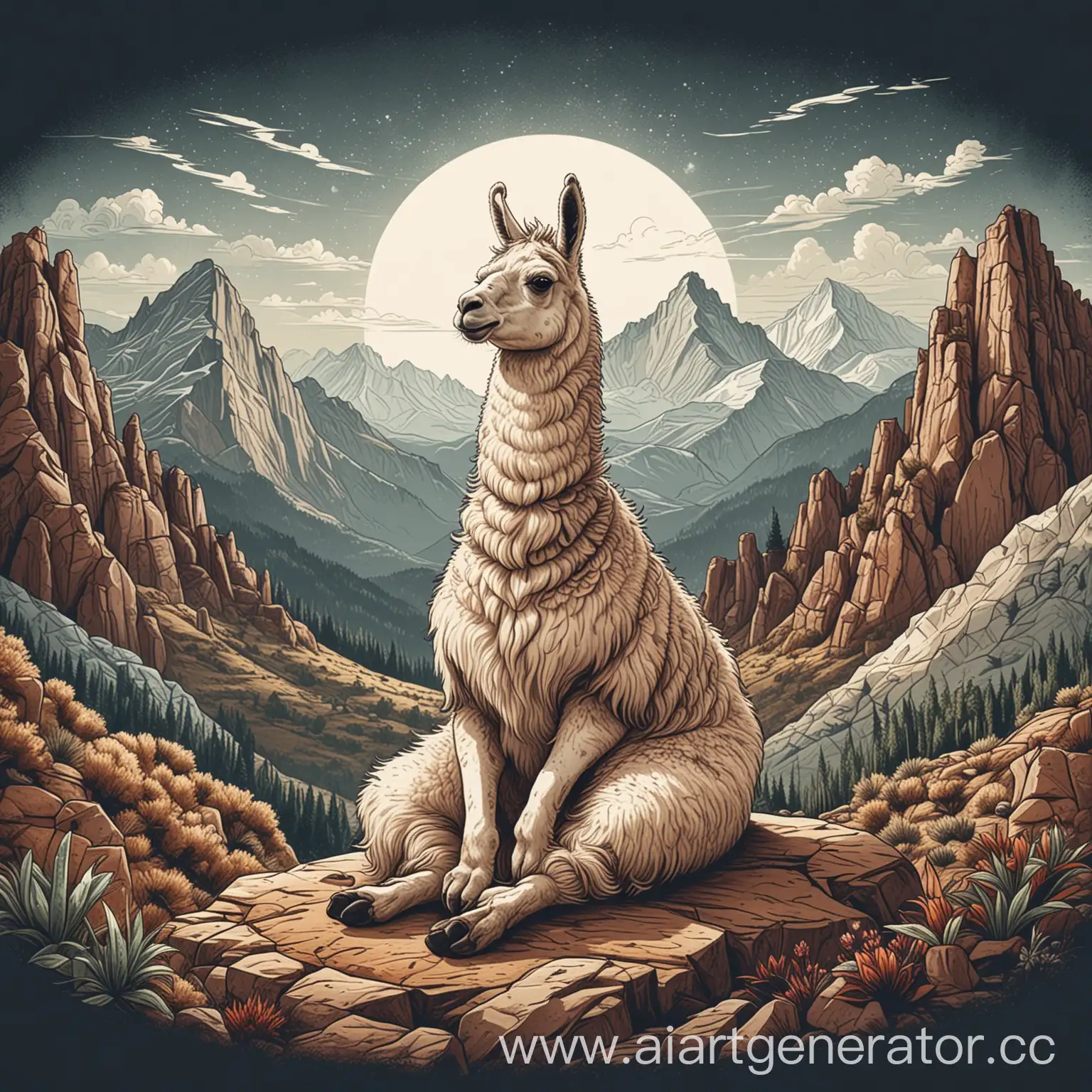 Meditating-Llama-in-Mountain-Landscape