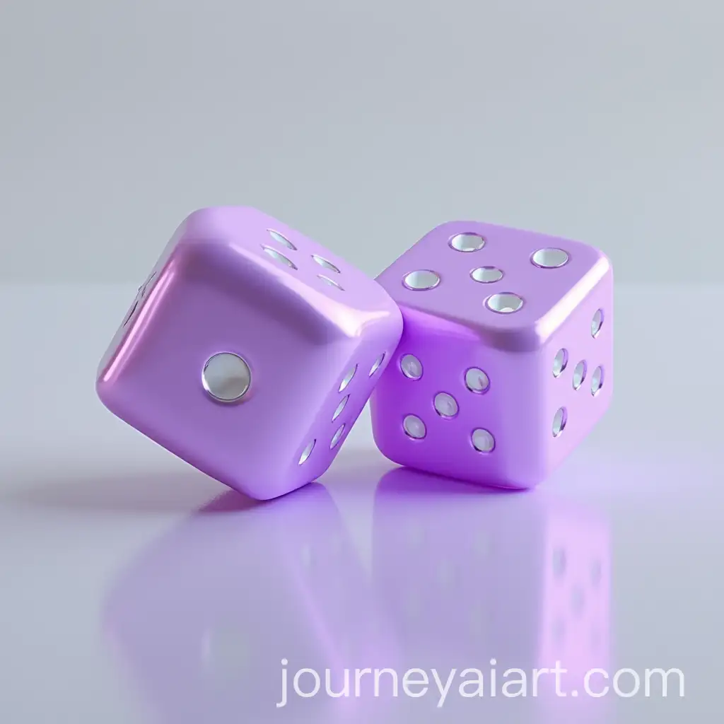 Voluminous-Metallized-Dices-with-Lilac-Glow-on-Mirror-Surface