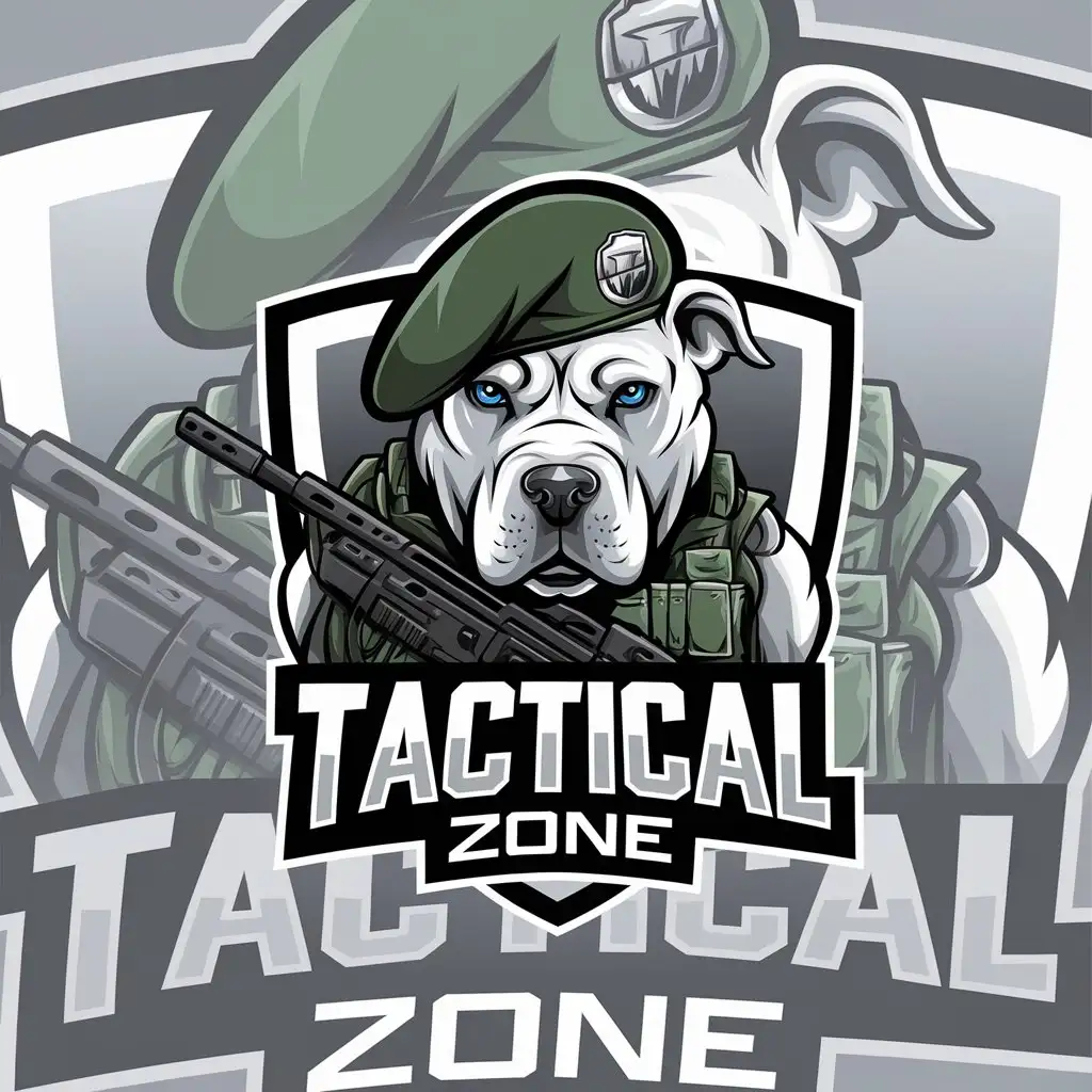 LOGO Design for Tactical Zone Pitbull in Caf Color with Azure Eyes and Military Equipment Theme