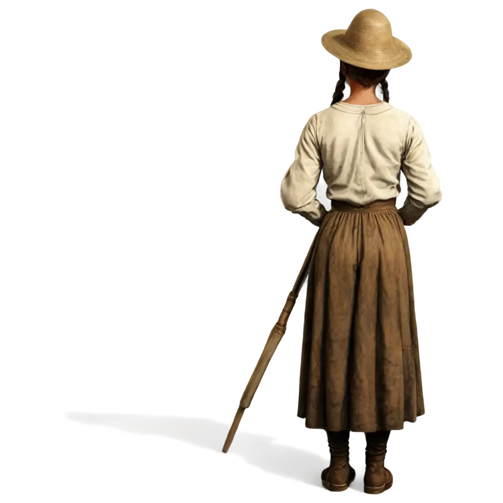 Realistic-PNG-Image-of-a-Female-Peasant-Pilgrim-from-1500-Back-View