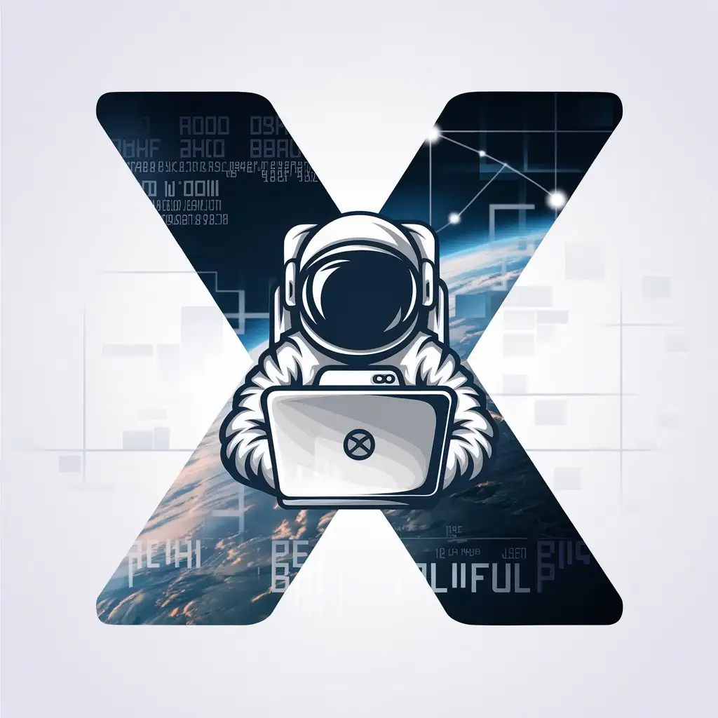 LOGO Design for X Astronaut with Laptop and Big Data Background Theme