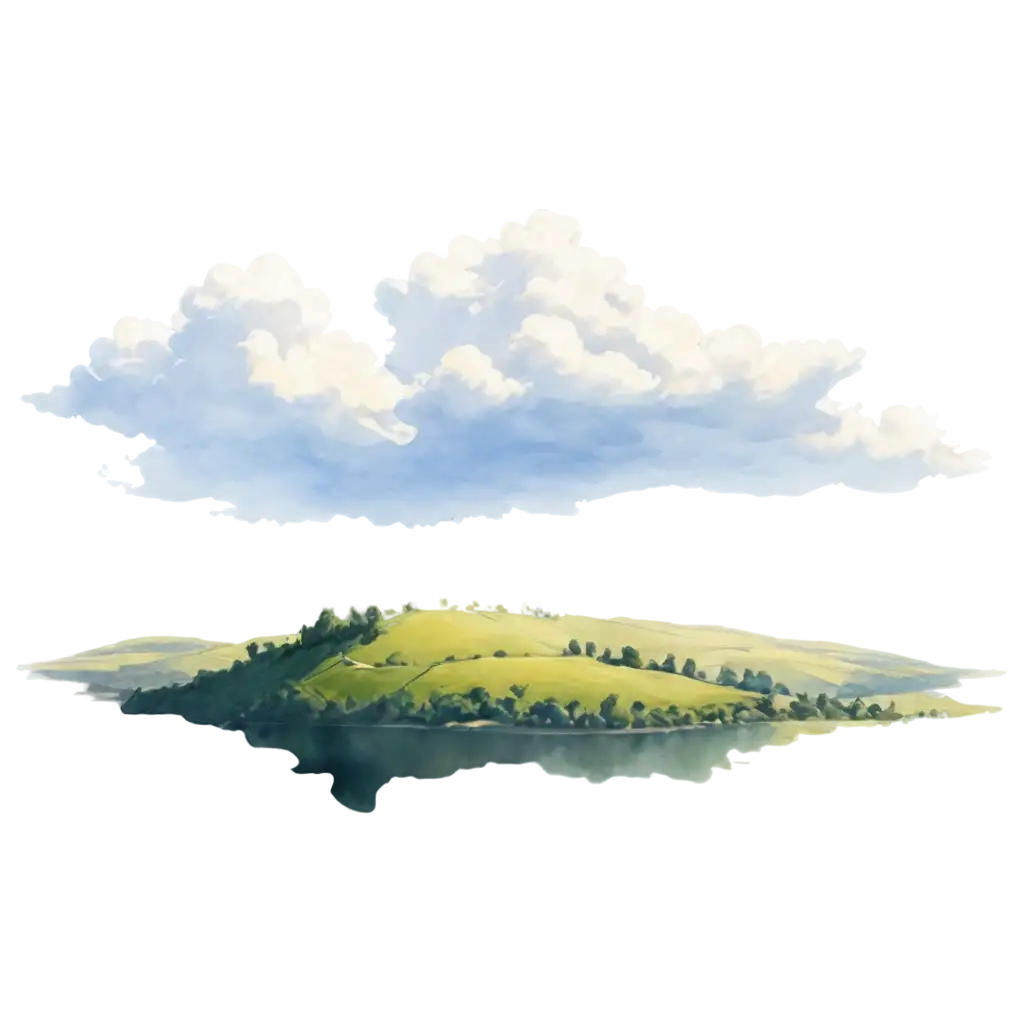 Serene-Landscape-with-Fluffy-Cloud-in-PNG-Format-Clear-Blue-Sky-and-Green-Hills