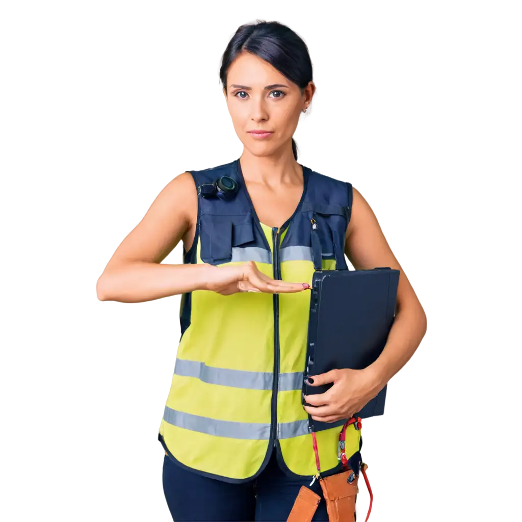 30YearOld-Aviation-Technician-Woman-in-Green-Vest-PNG-Image-for-Professional-Use