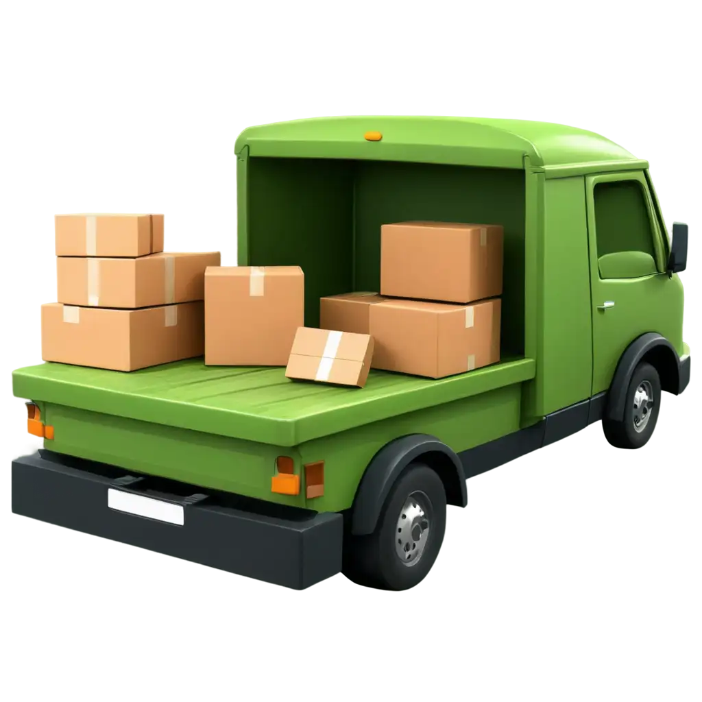 CartoonStyle-Green-Cargo-Truck-PNG-with-Open-Luggage-and-Parcels-for-Creative-Use