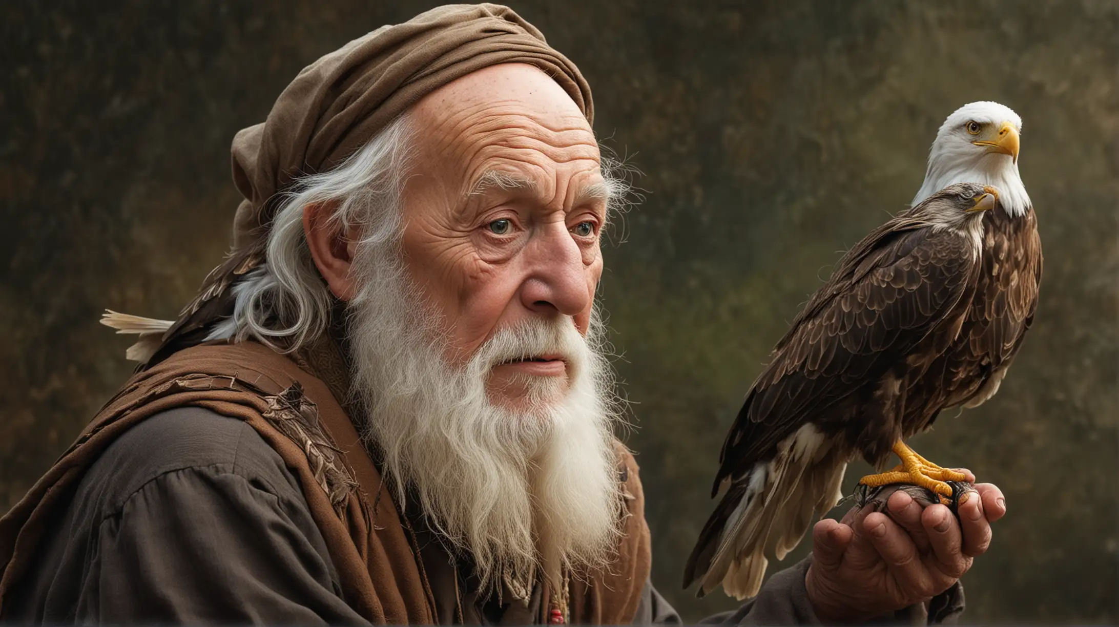 Wise Old Man Contemplating the Parable of the Eagle and Sparrow