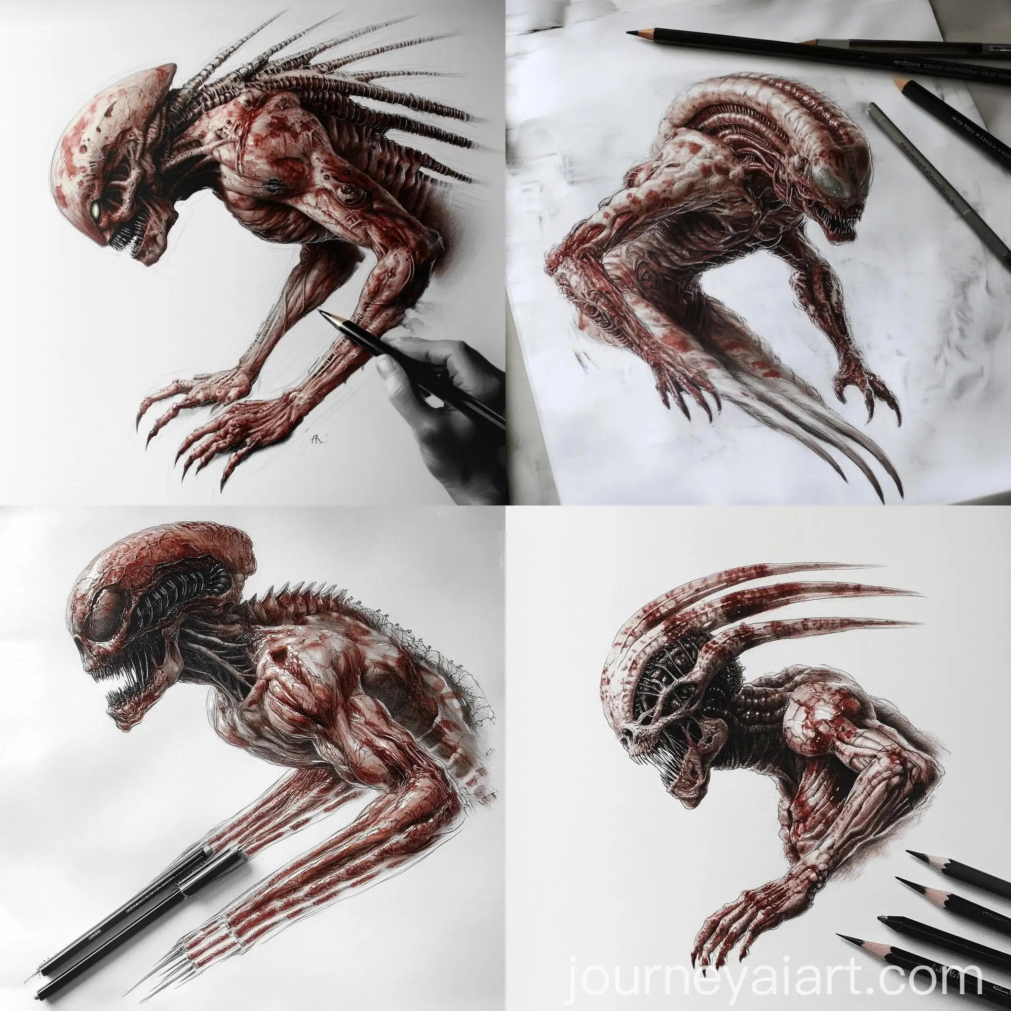 Anthropomorphic-Creature-with-Elongated-Human-Skull-in-HR-Giger-Style
