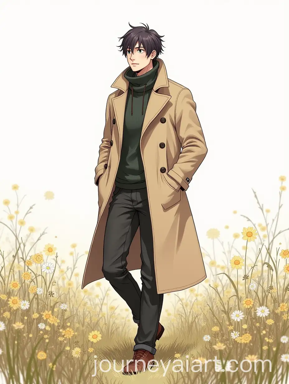 Adult-Eren-Yeager-Walking-Through-Flower-Field-in-Coat