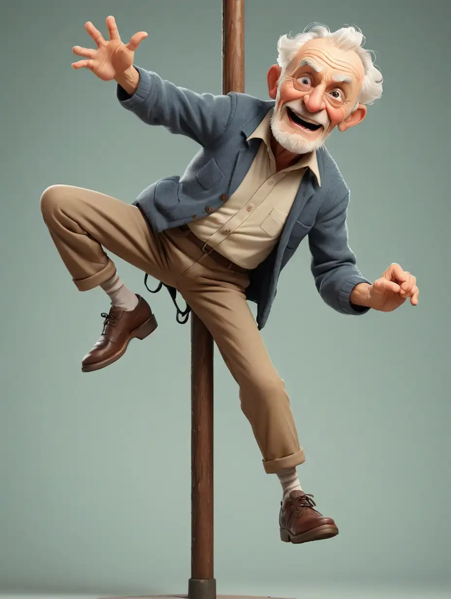 Cartoon-Elderly-Man-Pole-Dancing-with-Joyful-Spin