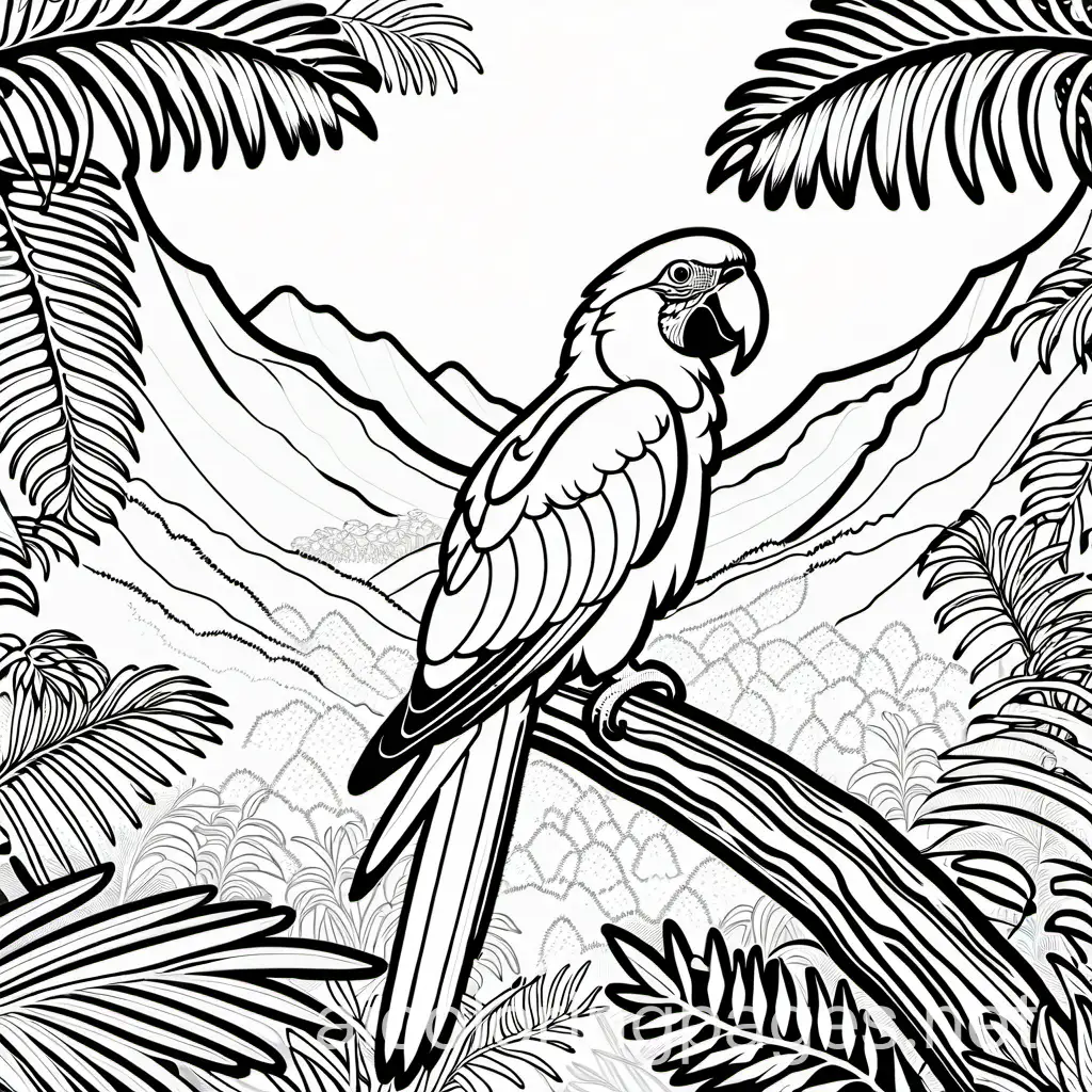 Macaw-Perched-on-a-Tree-in-the-Rainforest-Coloring-Page-for-Kids