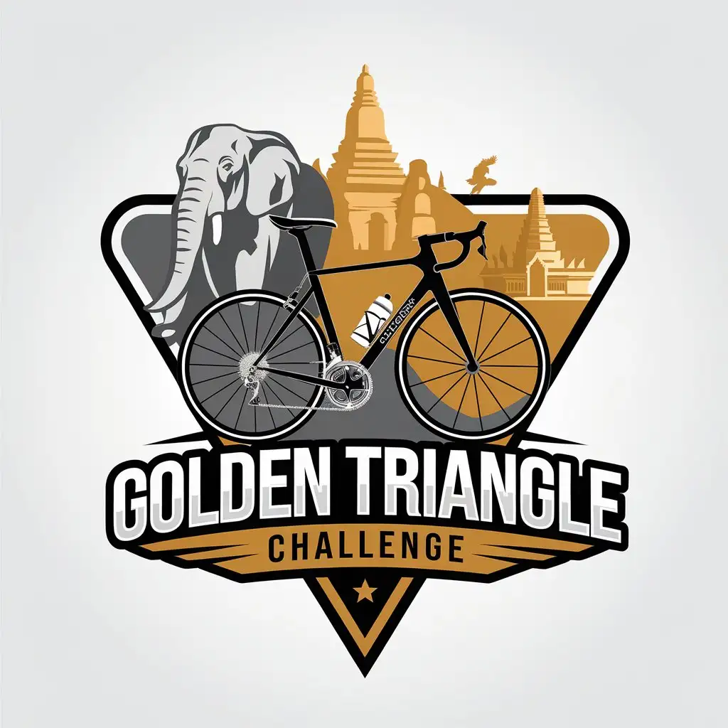 LOGO Design for Golden Triangle Challenge Road Bicycle Elephant and Thai Temple Theme for Travel Industry