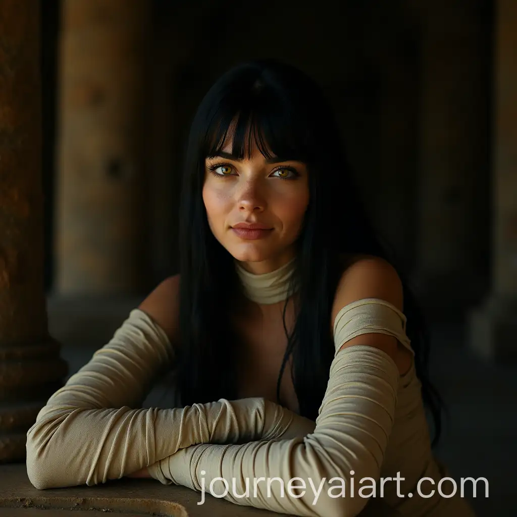 Dark-Fantasy-Portrait-of-a-Mummy-Woman-Leaning-over-Stone-Altar-in-Egyptian-Temple