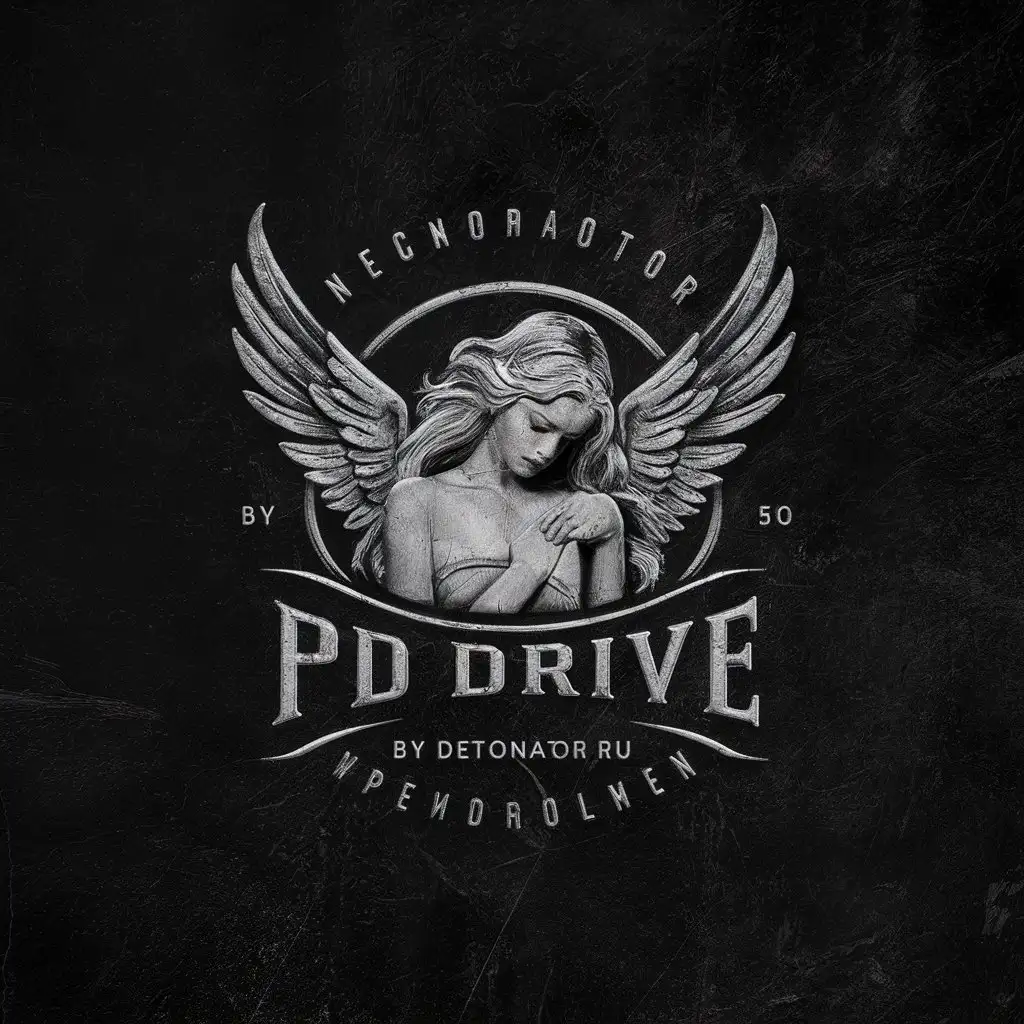 LOGO Design for PD Drive Angel Beauty Woman with Wings on Vintage Black Background