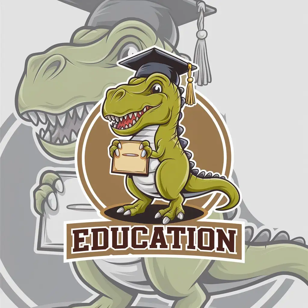 LOGO Design for Education Cute Cartoon Tyrex Dinosaur with Academic Cap and Plaque Theme