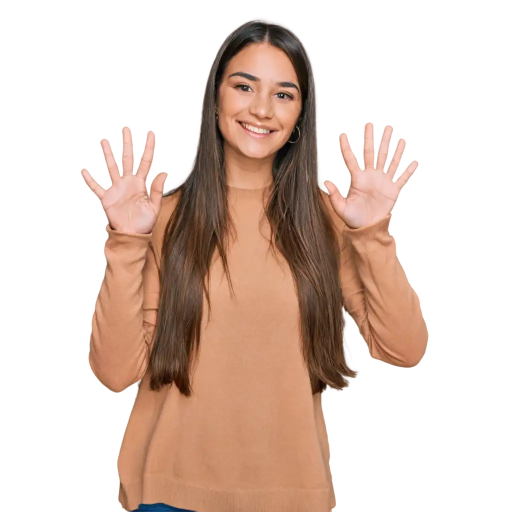 girl showing 5 fingers and is happy