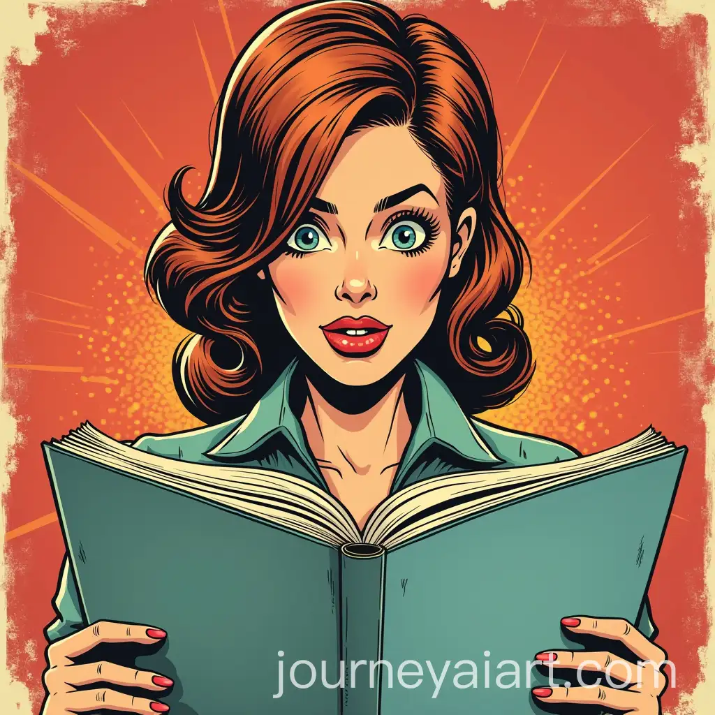 Vintage-Comic-Illustration-of-Lady-Shocked-by-Magazine-Reading