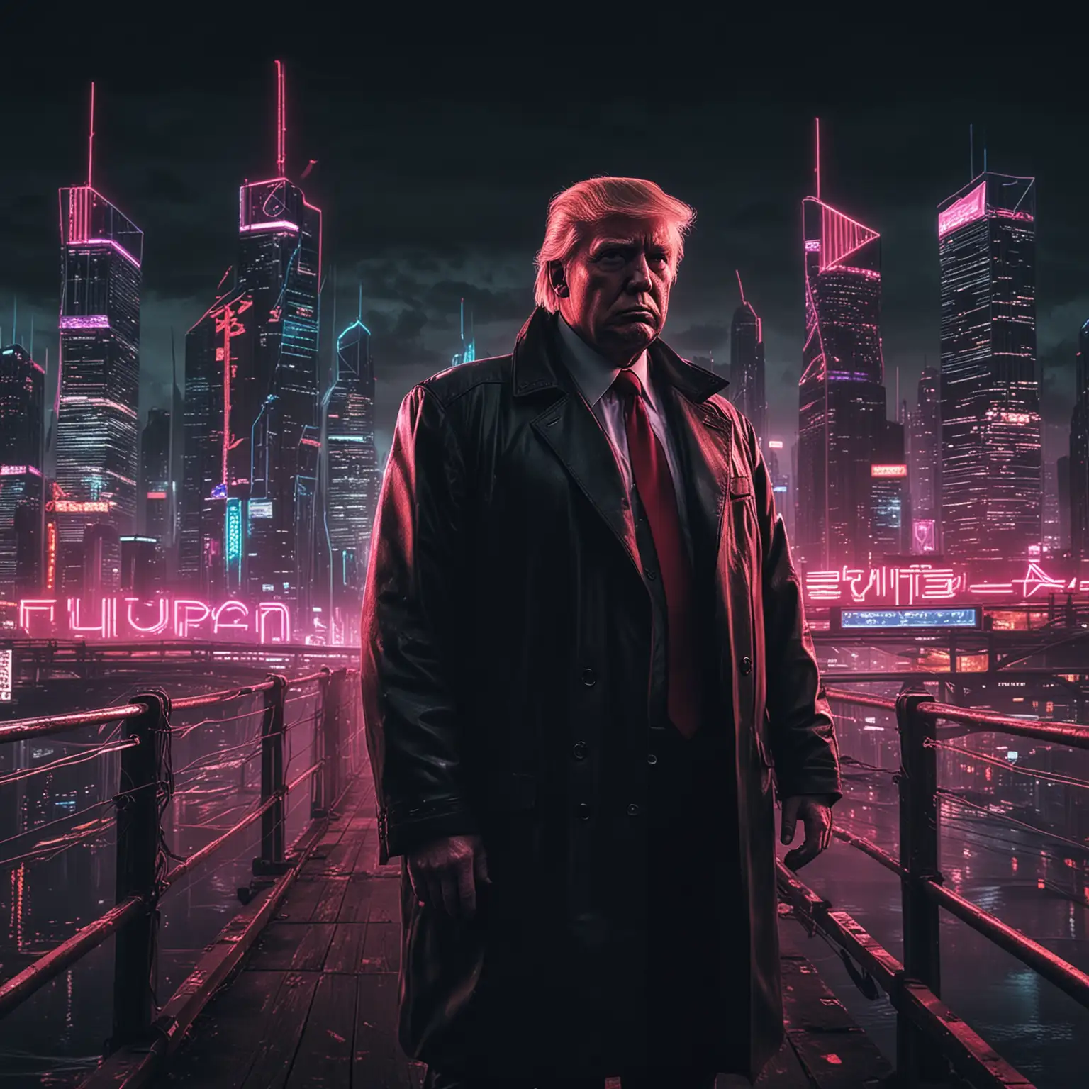 Donald-Trump-in-Cyberpunk-Style-on-NeonLit-Bridge-in-Cyber-City-at-Night