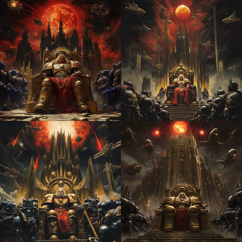 The-Emperor-on-His-Golden-Throne-Surrounded-by-Primarchs-in-Warhammer-40K-Scene
