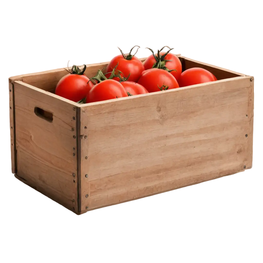 Fresh tomatoes in a wooden box