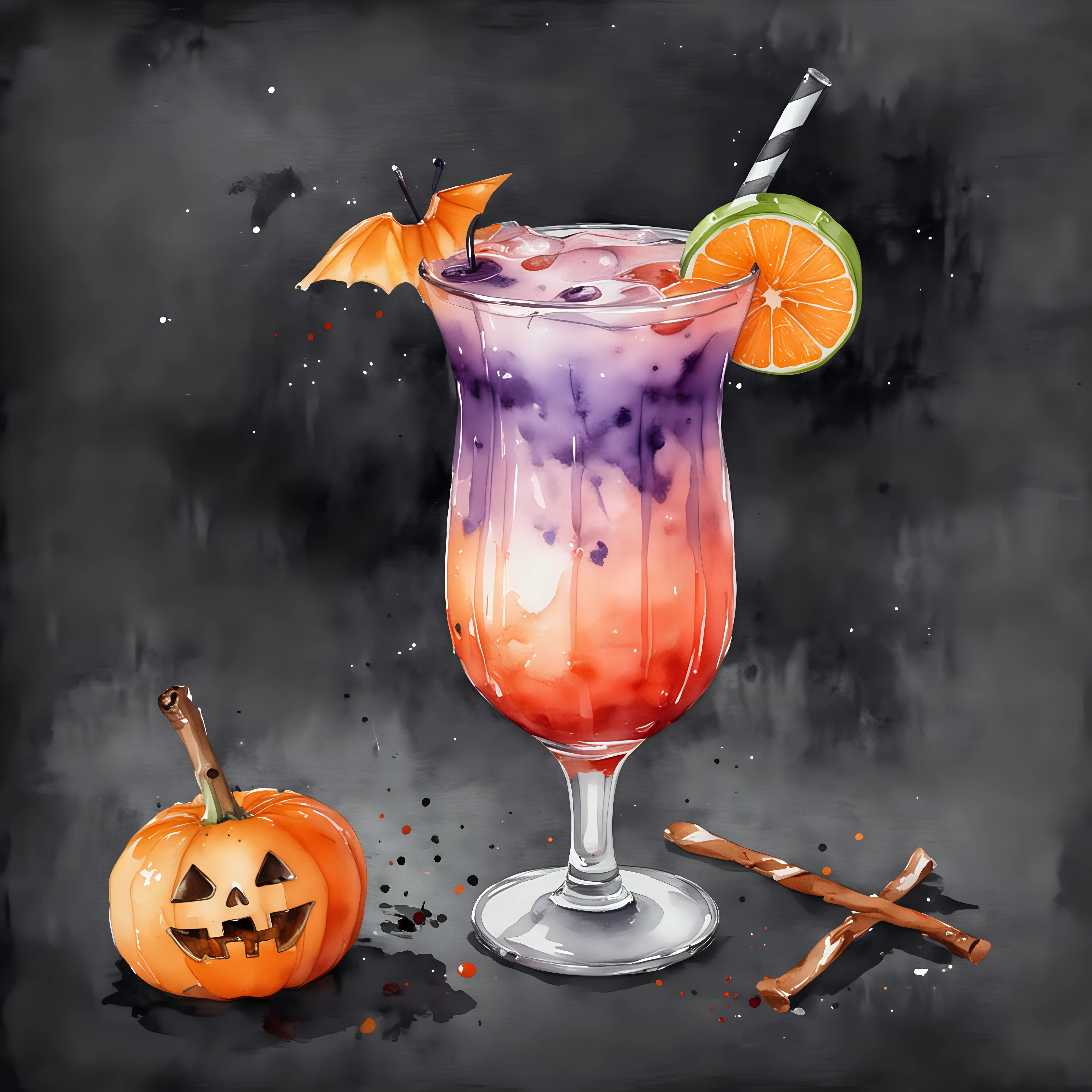 Vibrant Watercolor Halloween Cocktail Illustration