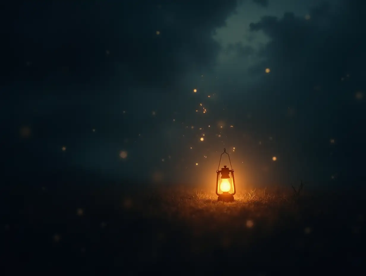 Glowing-Golden-Lantern-in-Dark-Cloudy-Night-with-Magical-Sparkles