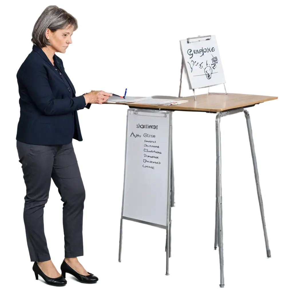 MiddleAged-Woman-Writing-on-Flipchart-PNG-Image-Professional-Business-Concept