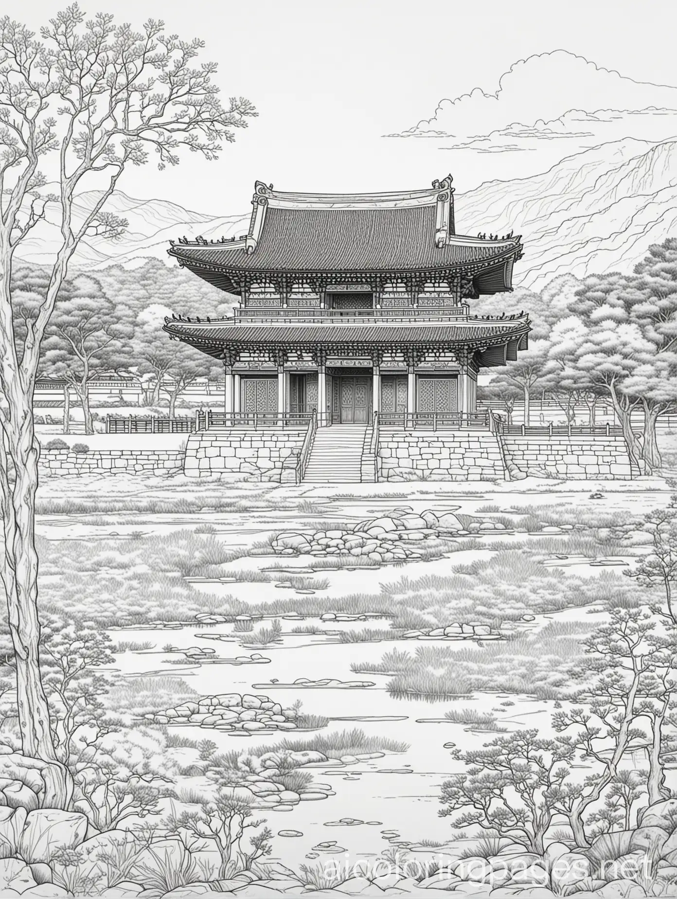 Gyeongbokgung-Coloring-Page-in-Black-and-White