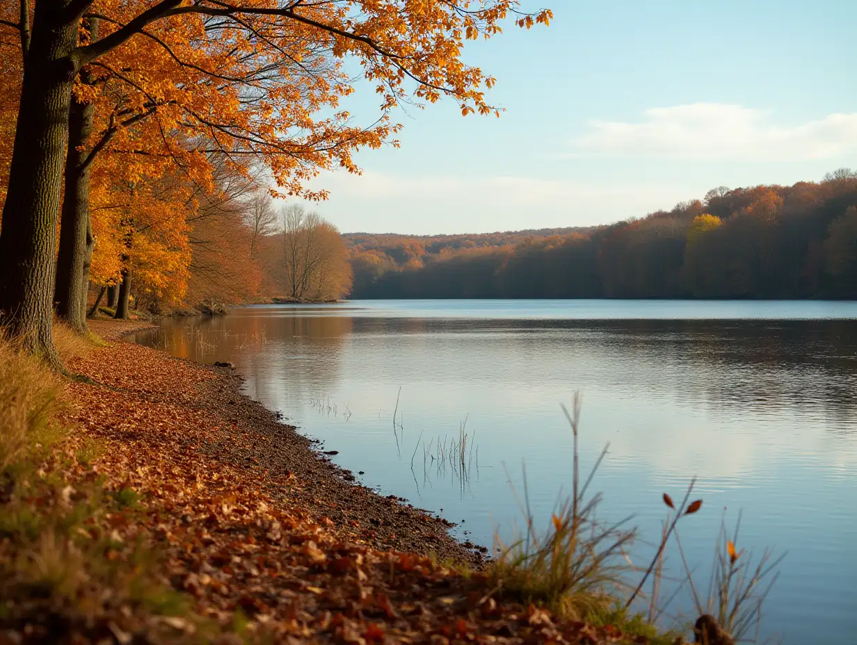 Autumn on the river beach