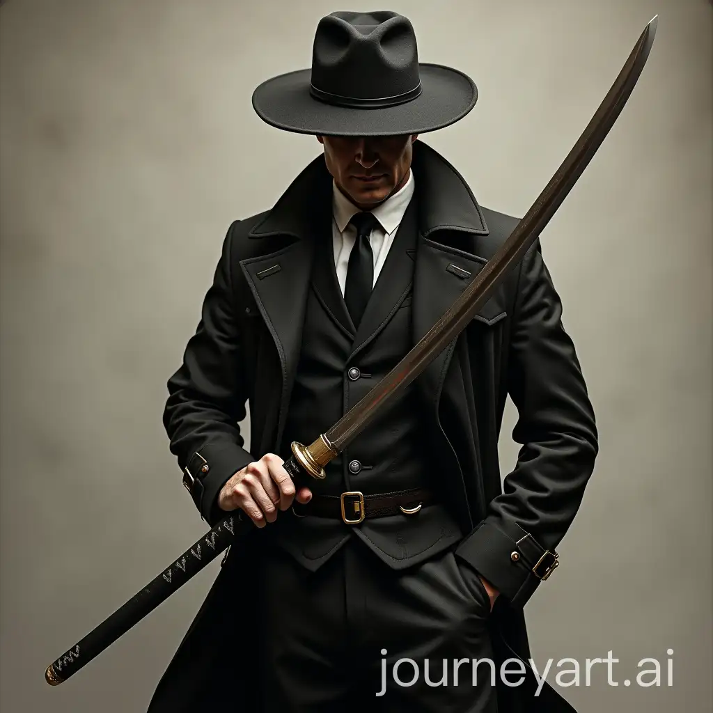 Man-in-Trench-Coat-Holding-a-Samurai-Sword