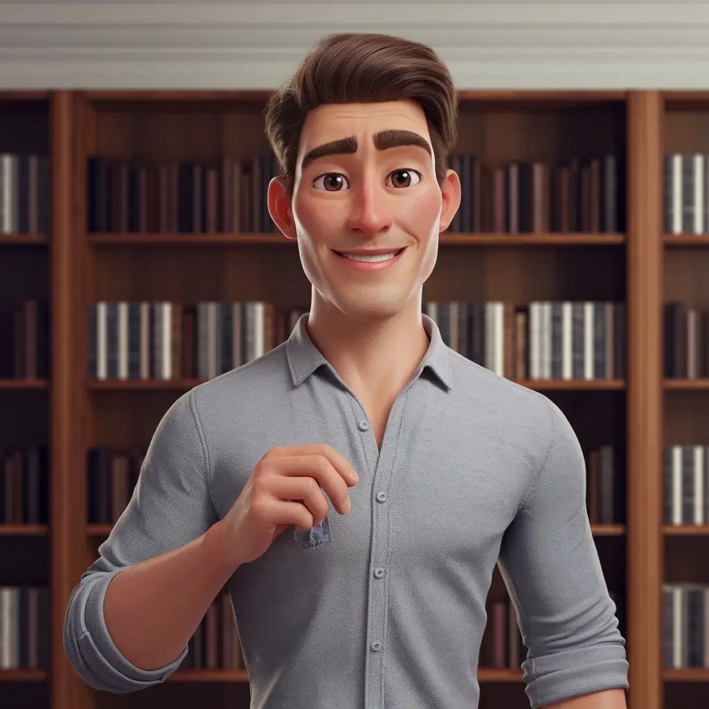 Young-Man-Holding-Button-in-Smart-Setting-with-Books-in-3D-Animation