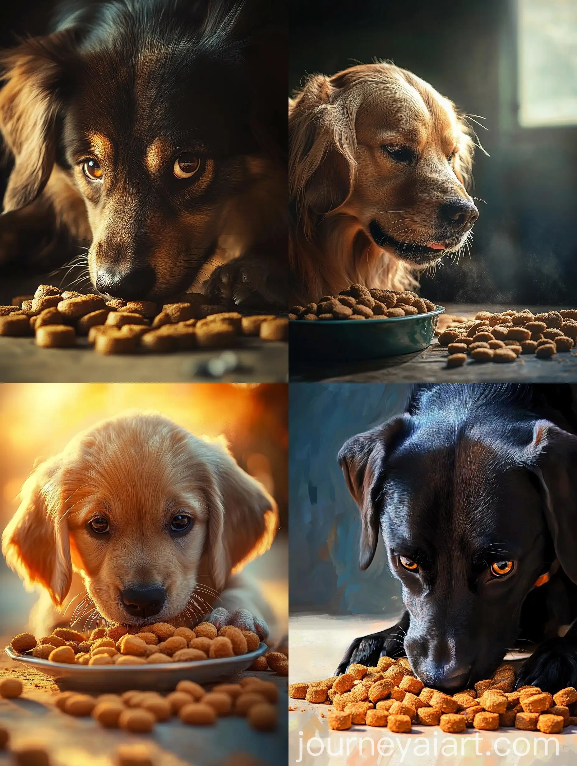 Hungry-Dog-Eating-Dog-Food-in-Bright-and-Warm-Setting