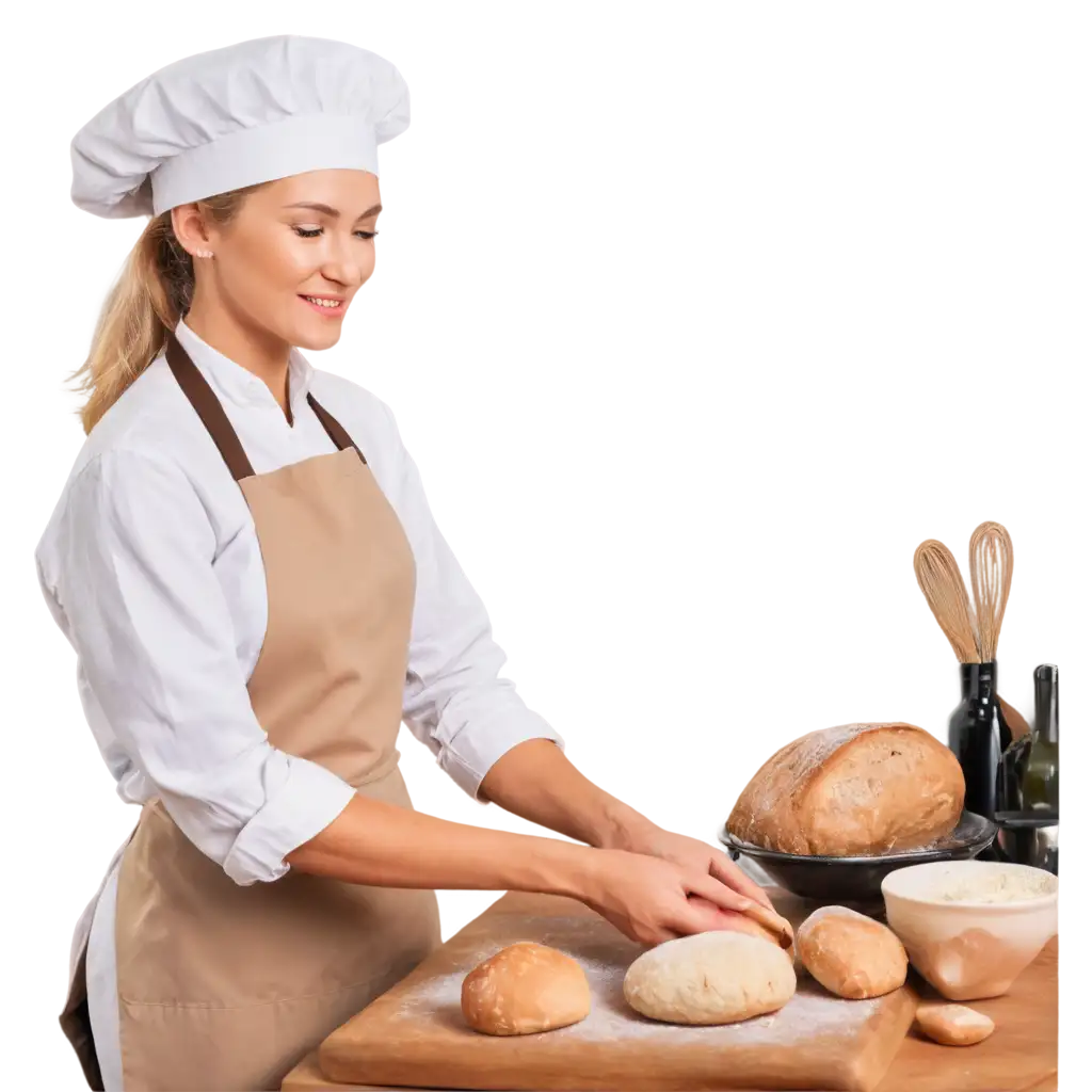 Blonde-Woman-Baking-Homemade-Bread-PNG-Image-Rustic-Kitchen-Scene