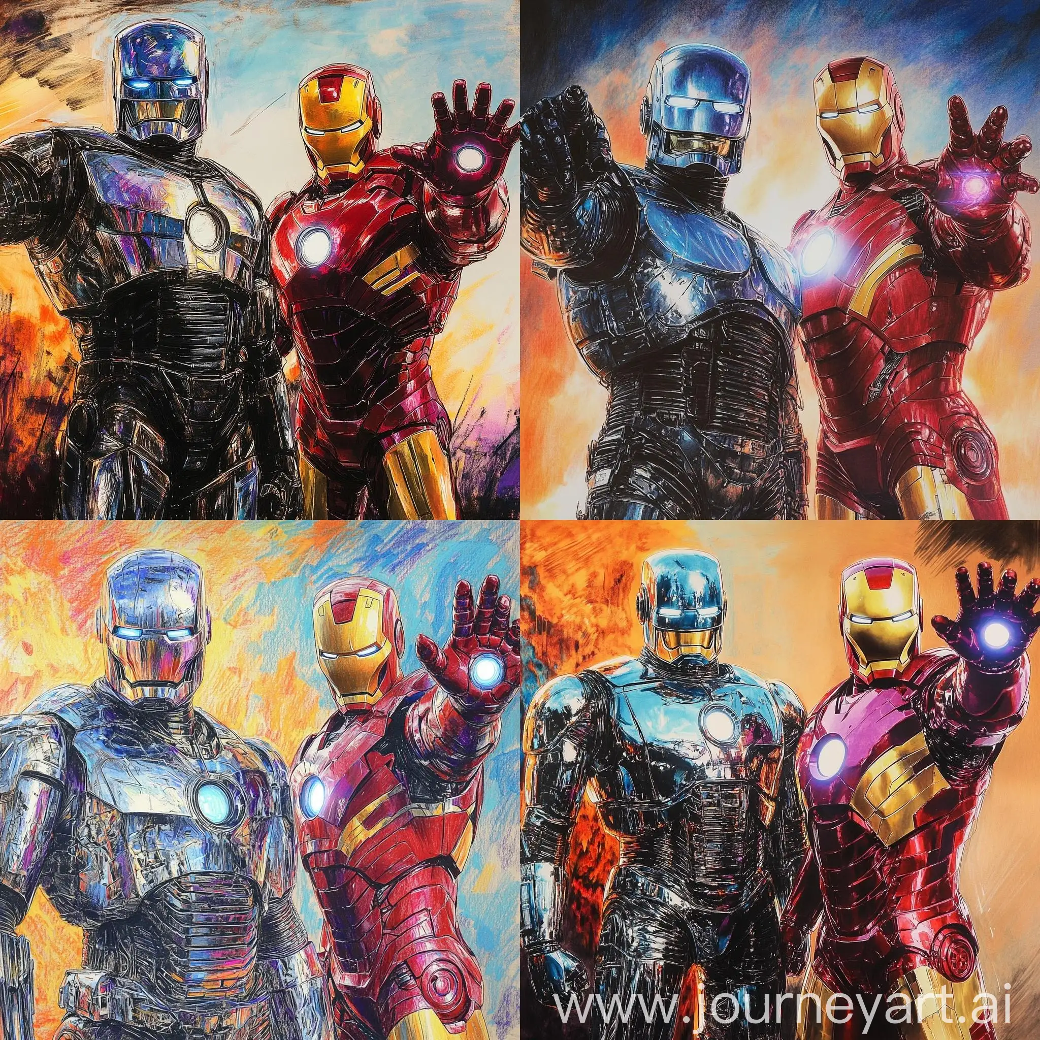 RoboCop-and-Iron-Man-Crayon-Drawing-by-Don-Marco