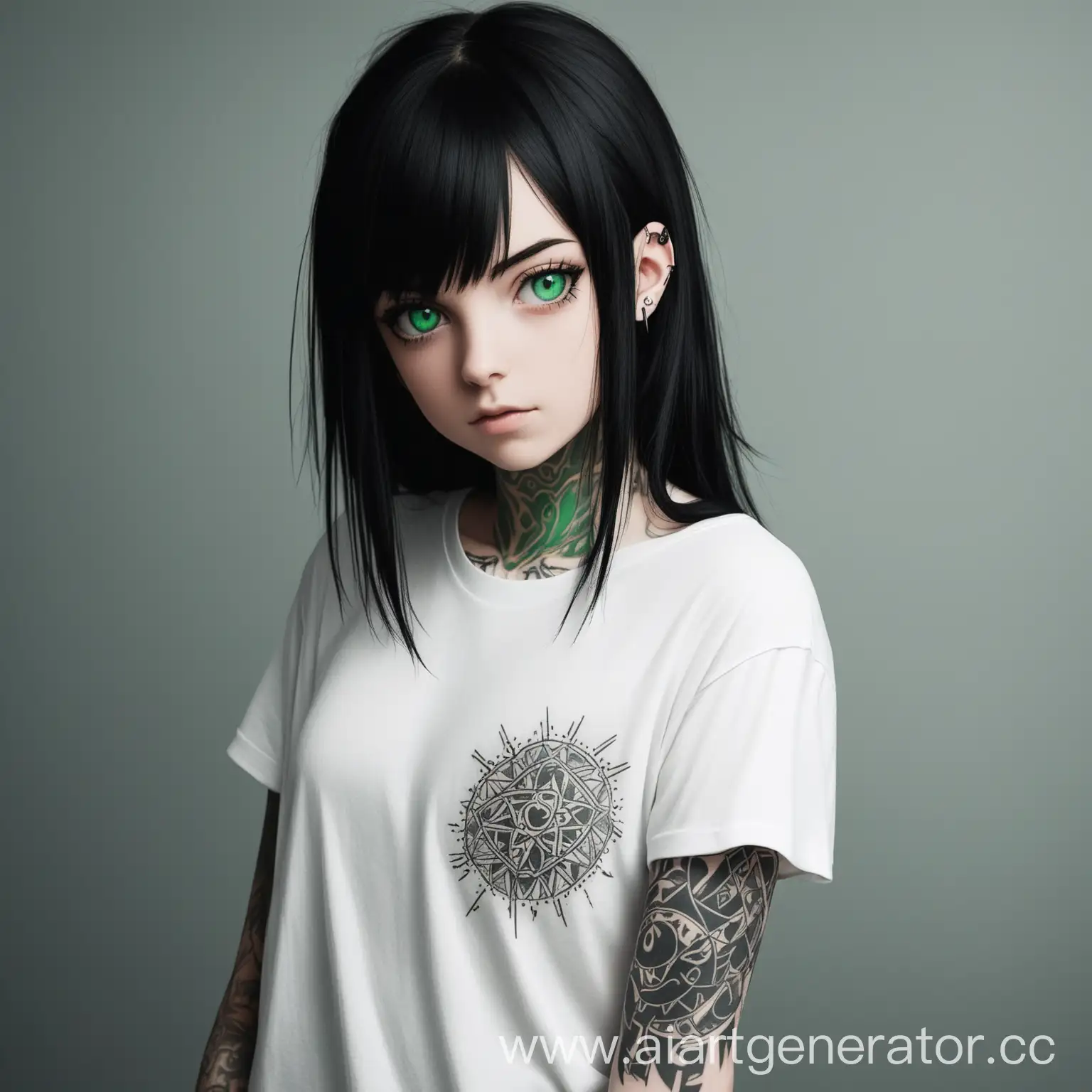 Young-Woman-with-Green-Eyes-and-Tattoos-in-Casual-TShirt