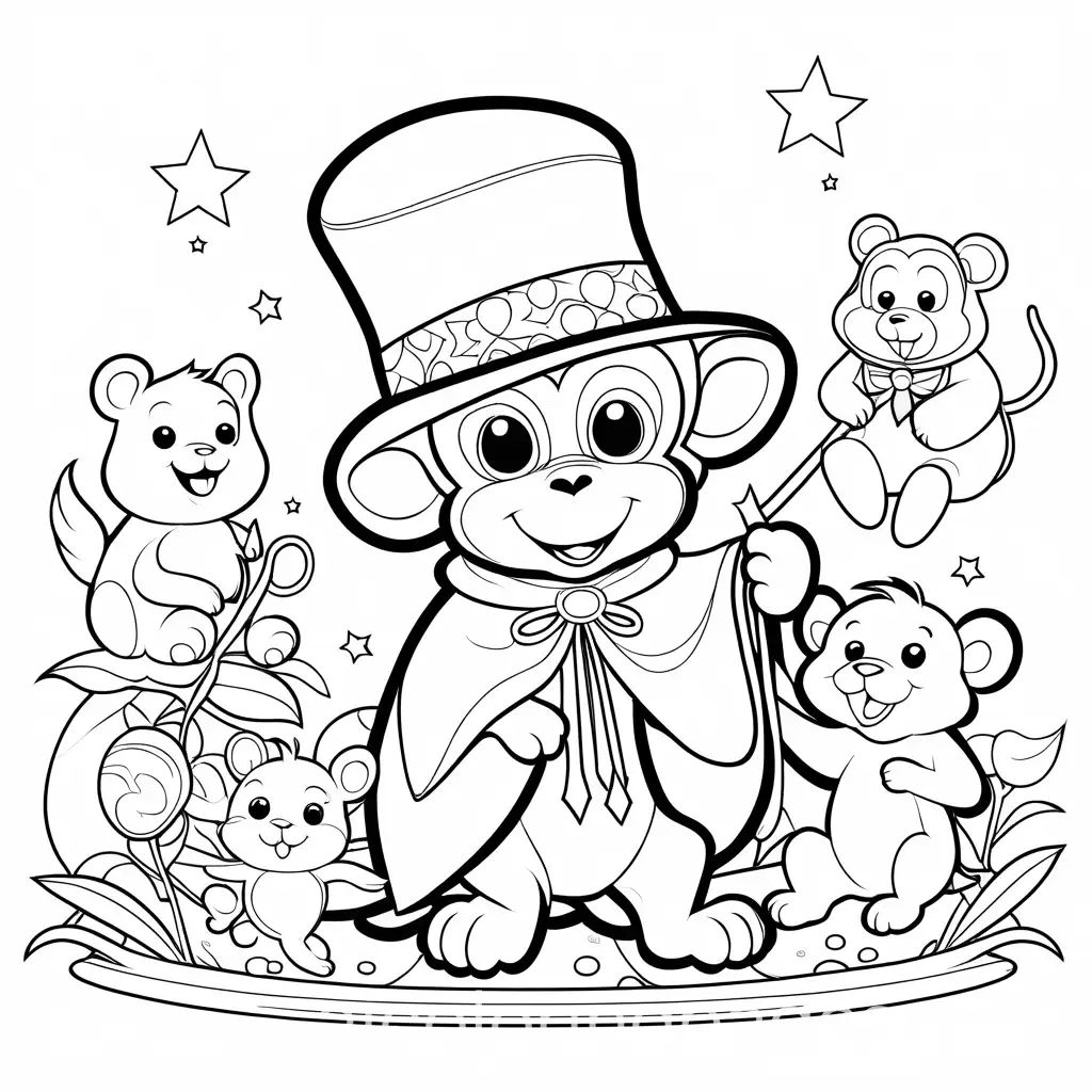 Magical-Monkey-Performing-Trick-with-Bunny-in-Coloring-Page