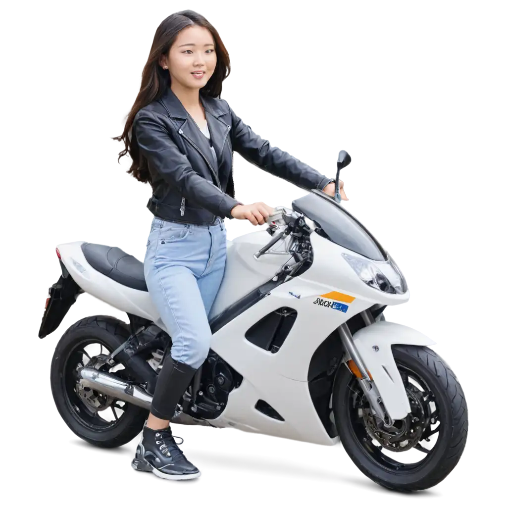 young Korean girl riding a motorcycle
