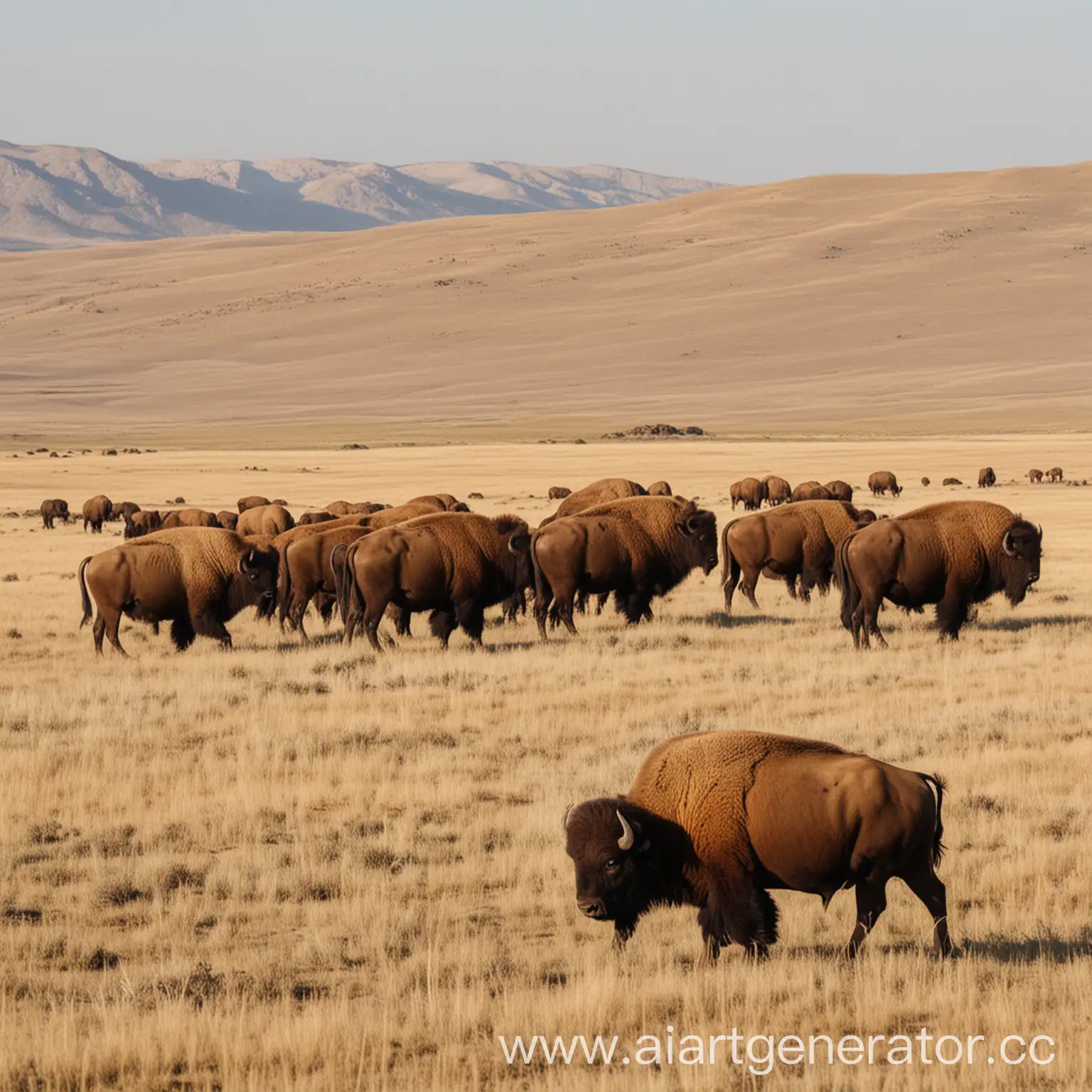 Majestic-Bison-Roaming-the-Steppe-and-Desert-Landscape