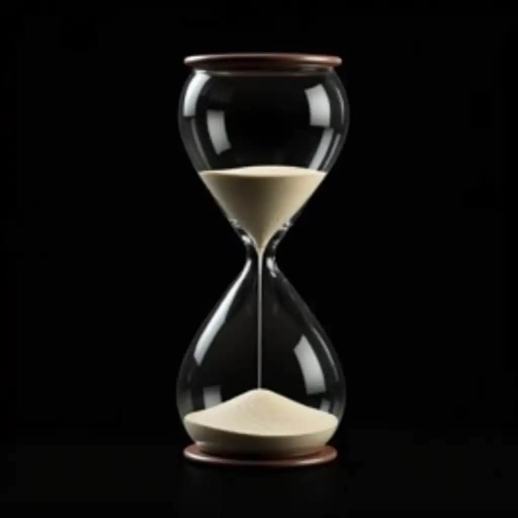 Hyperrealistic-Hourglass-with-Flowing-Sand-Against-Black-Background